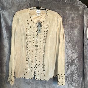 NWT Chico’s Size 2 (12) Suede Femme Outerwear Color: Buff Shell 100% Leather